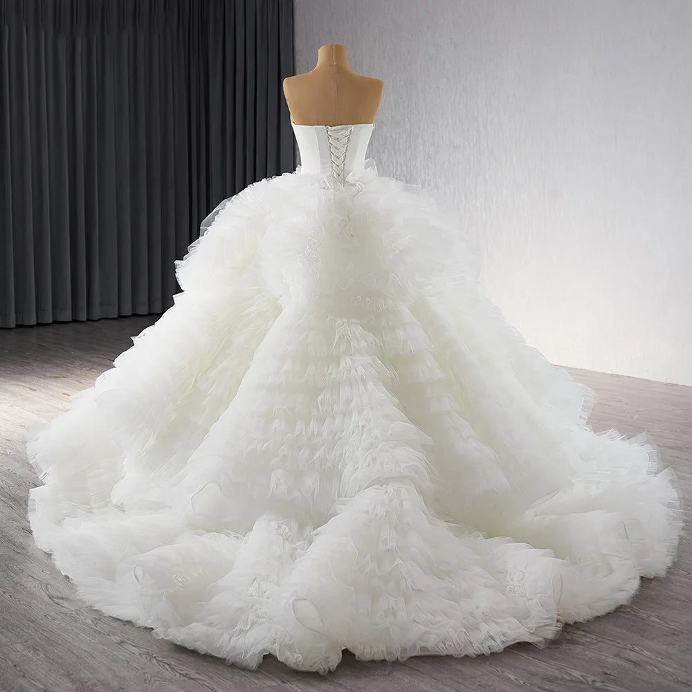 Tulle Beaded Lace Wedding Dress Elegant Luxury Beaded Bridal Satin Wedding Gowns - Image 5