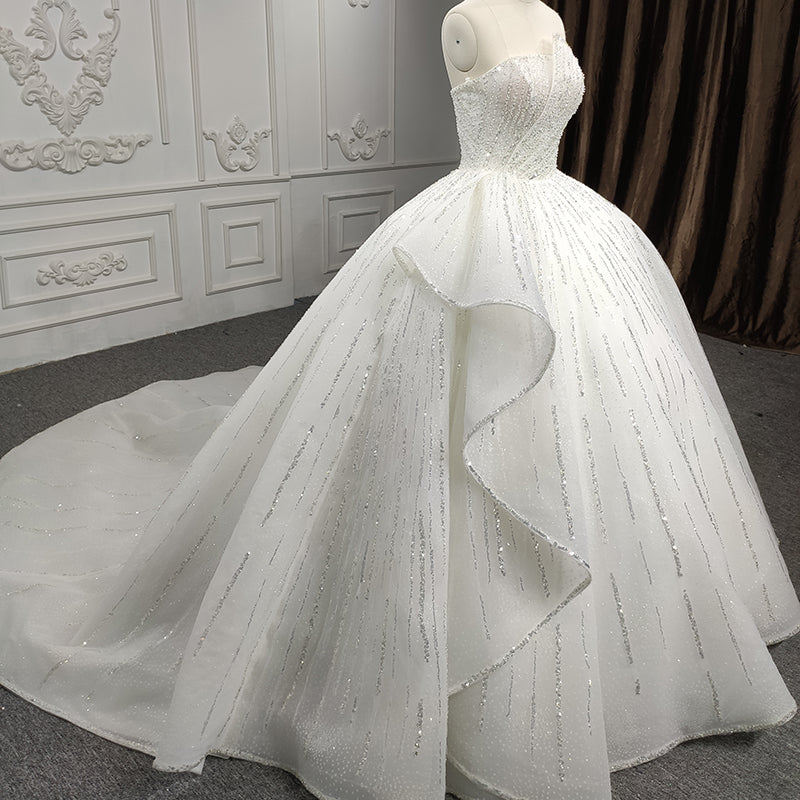 Latest Design  Elegant Sleeveless White Beaded Sequin Bridal Wedding Dress