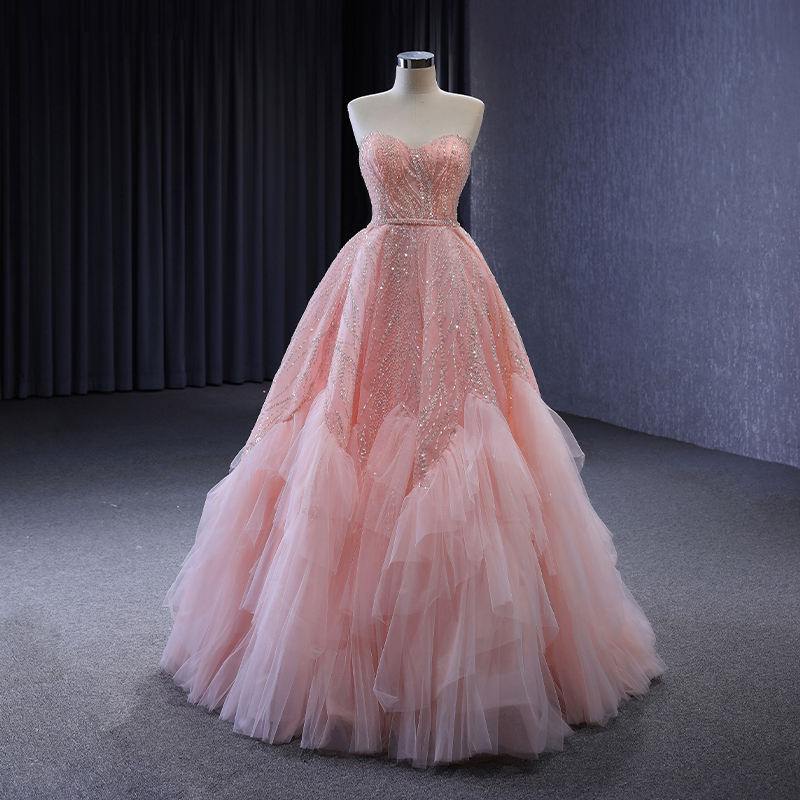 Romantic Pink Ball Gown Sweetheart Sleeveless Beading Sequined Evening Dresses