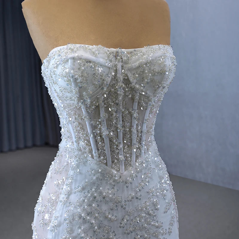 Luxury Wedding Dresses Sweetheart Detachable Long Sleeve Pearls Sequined Mermaid - Image 5