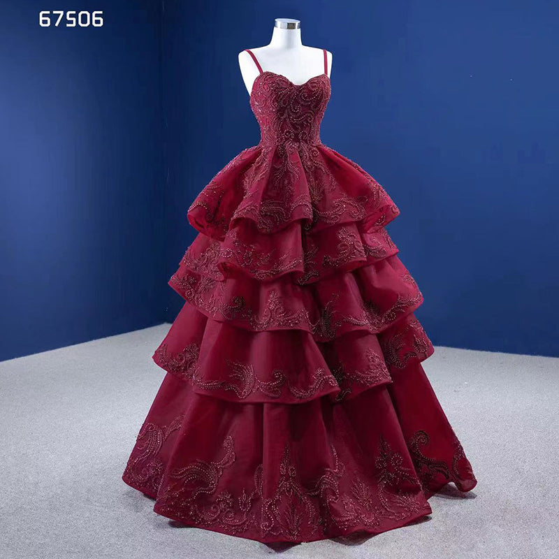 Red Wedding Dress Suspended Embroidered Cake Skirt Evening Dress