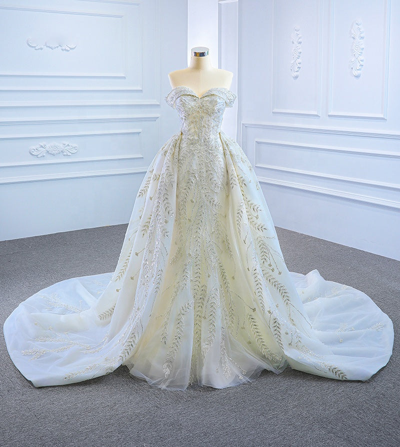 Sexy Off Shoulder Mermaid Detachable Train Wedding Dress For Bride
