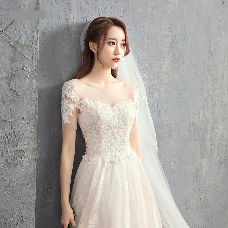 A Line Crystal Bead Lace Applique Wedding Dress For Women - Image 5