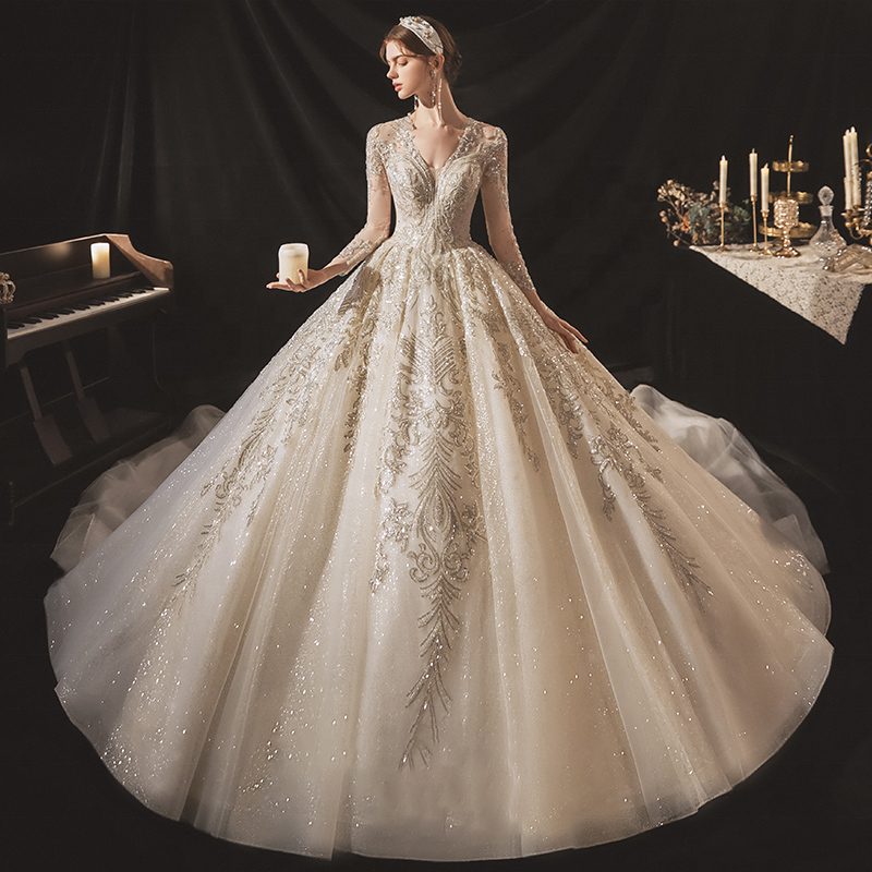 Long Sleeve Real Photo Formal Wedding Dress Bridal Gown