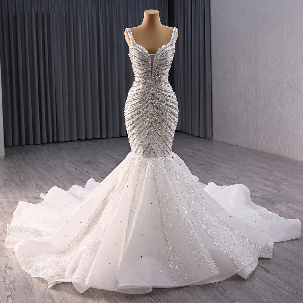 Exquisite wedding dress for Women Spaghetti Straps Mermaid Scoop Crystal