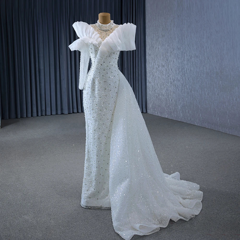 High-end Ball Gown Corset Wedding Dresses 2024 White Organza Beading Glitter Pearl Chapel Train Sweetheart Sleeveless