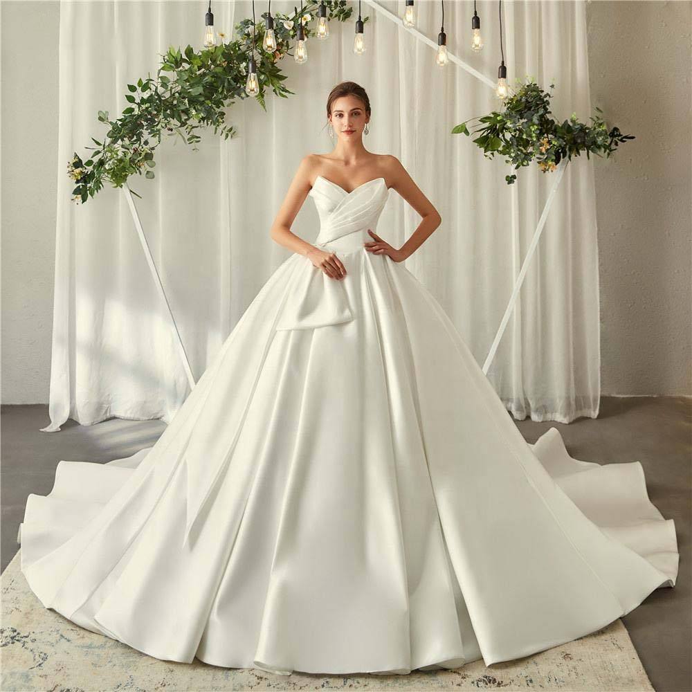 Modern Sweetheart Neck Sleeveless Cathedral Train Bow Ruffles Ball Gown Wedding Dresses For Bride - Image 2