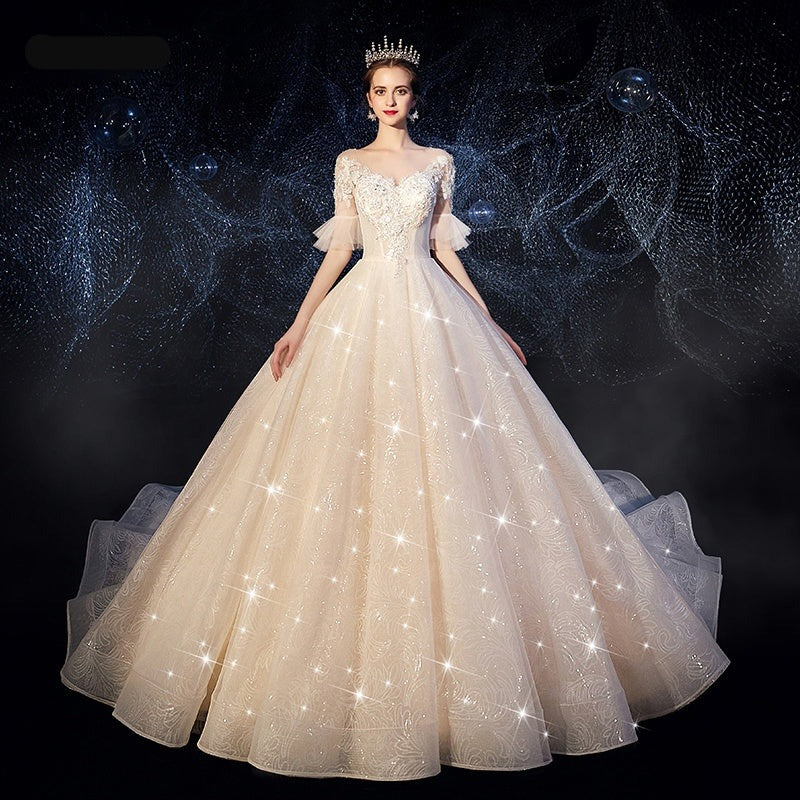 Luxury Short Sleeve Girl Fashion Princess Wedding Dress Bridal Gowns