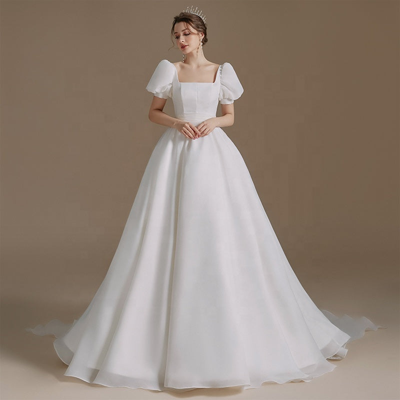 2022 Cheapest Wedding Dresses Elegant Simple Plus Size White Fabric Dresses