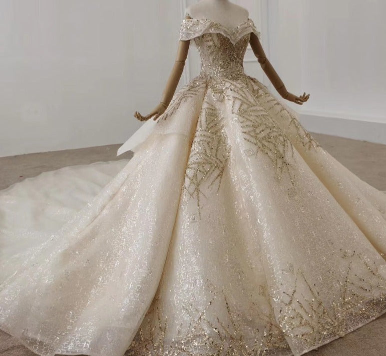 Elegant Off Shoulder Beading Wedding Gown For Women