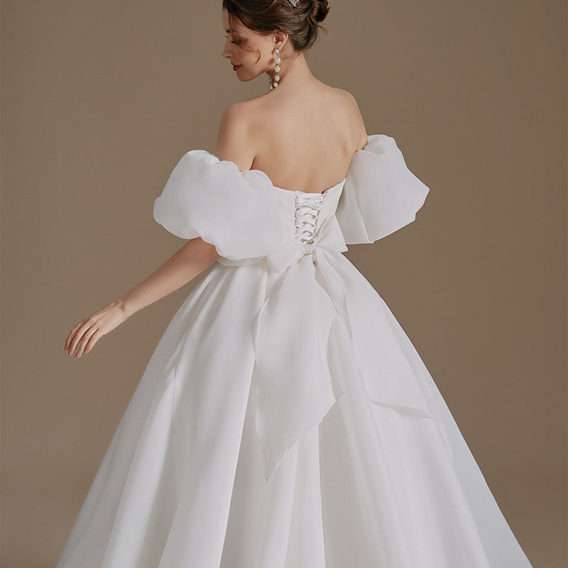 Latest Design Rustic Wedding Dress Puff Sleeve Tube Top High Quality Fabric Women Dresses - Image 4