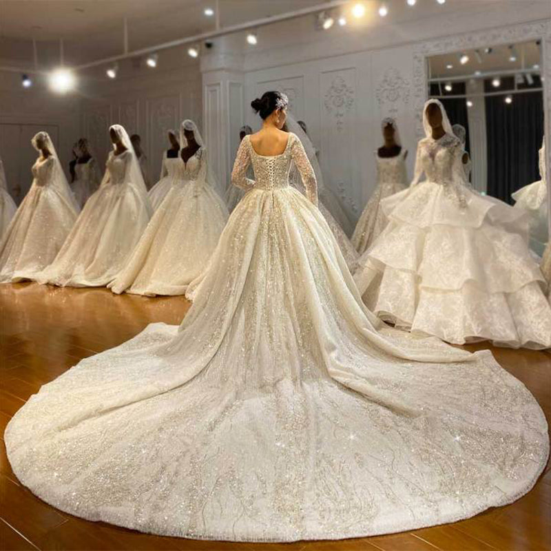 2022 New Fashion Shiny Long Sleeve Prom Dress Wedding Dress Backless Sequin Wedding Dress - Image 4
