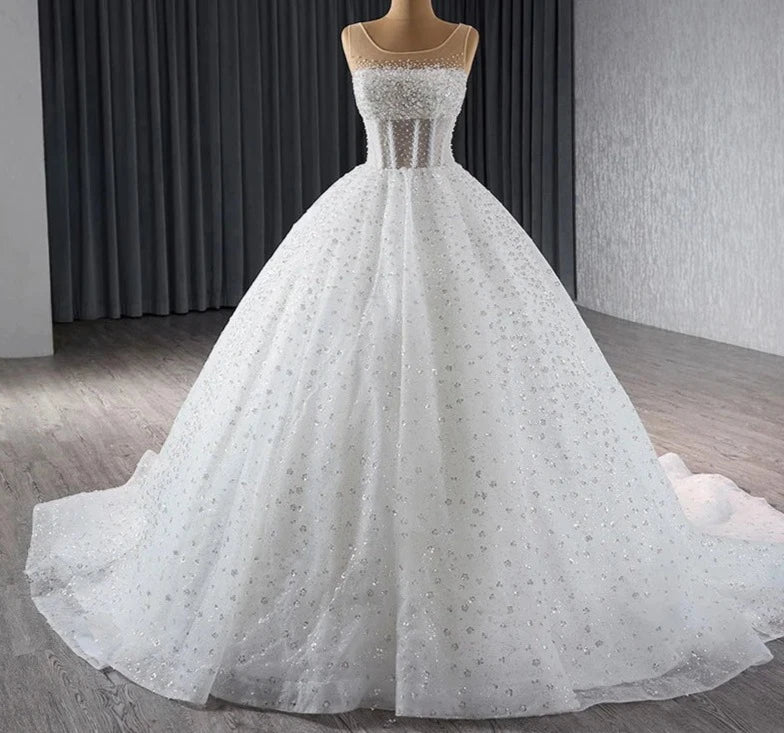 Elegance Fancy Beaded Ball Gown Beads Sequins Pearls Wedding Gowns