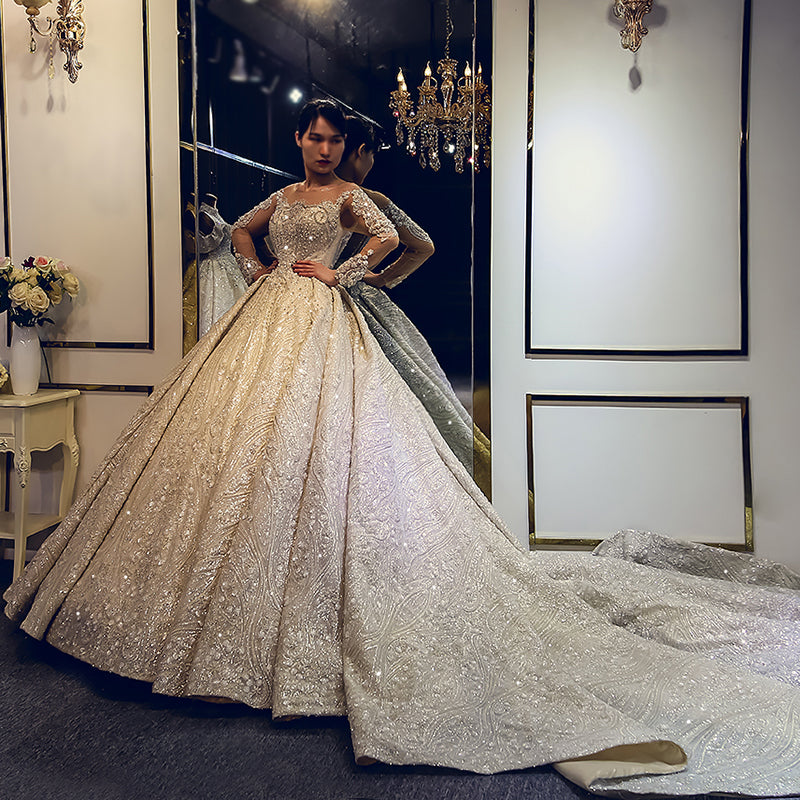 Luxury Wedding Dresses Bridal Dresses Large Trail Sequins Chiffon Ball Gowns Wedding Dresses - Image 3
