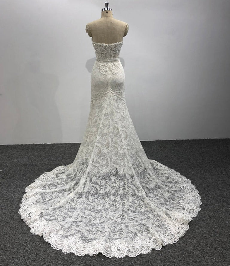 Ladies Luxury Tube Top Diamond Embroidered Lace Bridal Wedding Dress - Image 5