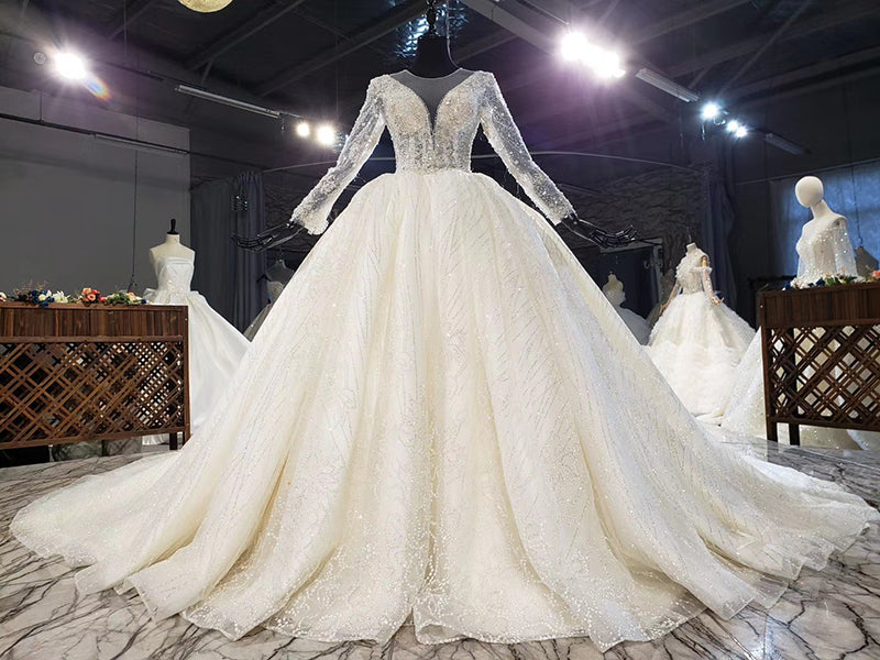 High Quality Luxury Long Sleeve Beading Bride Wedding Dress - Image 4