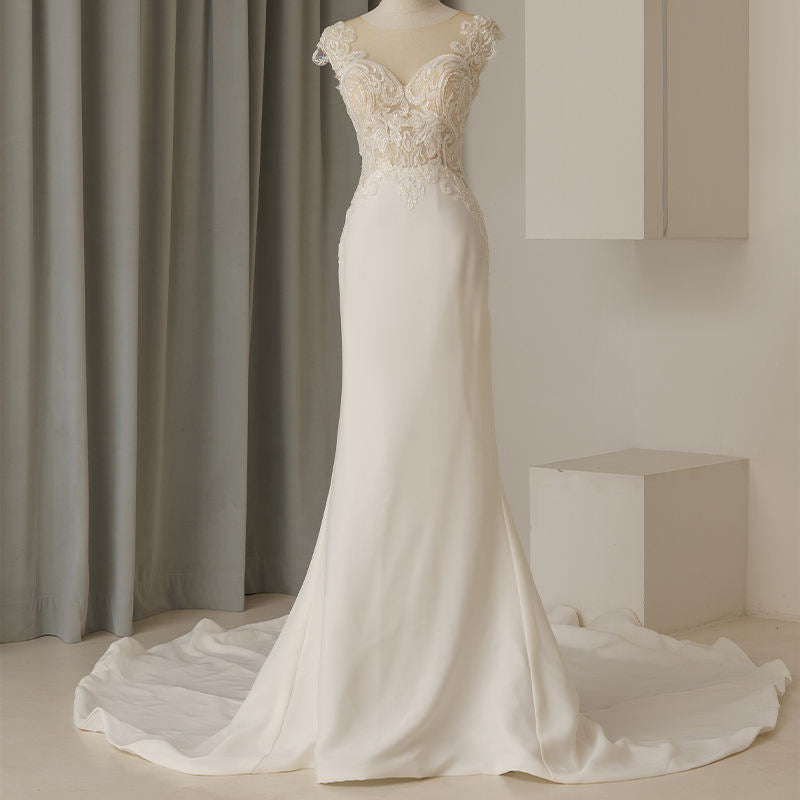 Gorgeous Mermaid Pattern Short Sleeve Floor Length Wedding Dress