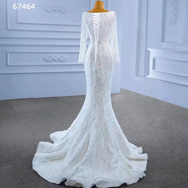 2022 New Ladies Luxury Sequin Long Sleeve Bridal Dress Mermaid Wedding Dress - Image 4