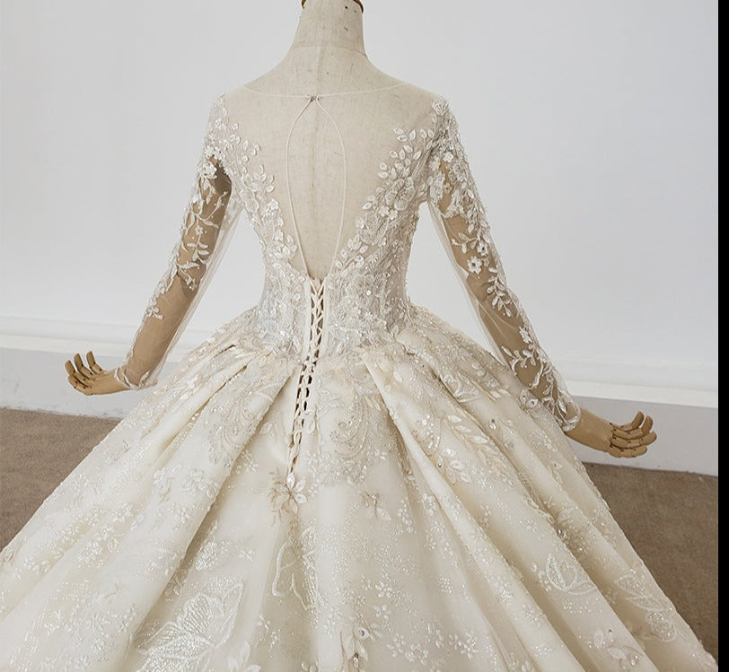 Appliqued Lace Long Sleeve Bridal Gowns Wedding Dress - Image 7