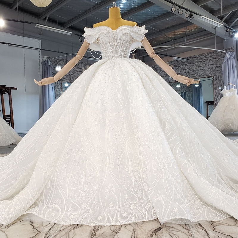 Off Shoulder Luxury Beading Sequin Wedding Dress Bridal Gown