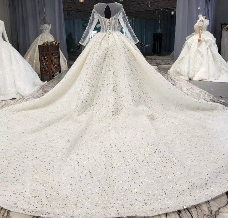 Elegant Long Sleeve Beading Crystal Ball Gown Luxury Wedding Dress - Image 5