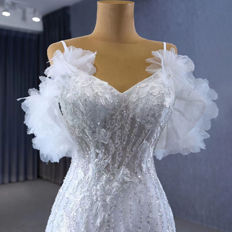 Feather Spaghetti Strap Mermaid Wedding Dresses - Image 6