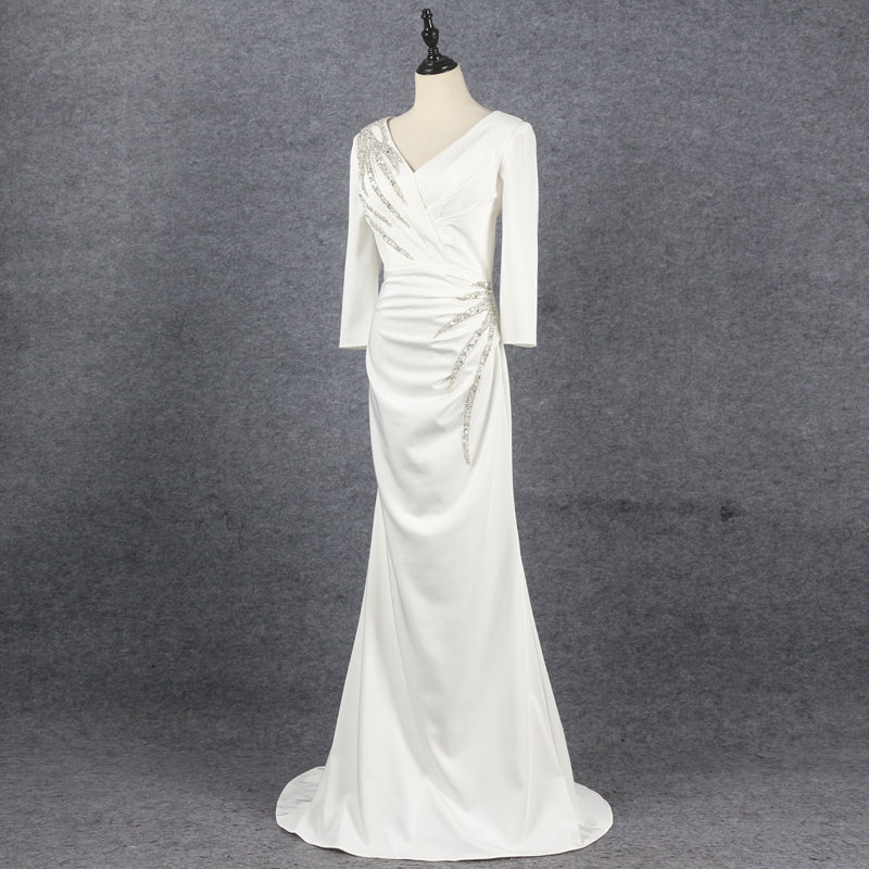High Quality Elegant Ladies Symmetrical Pearl White Prom Evening Dress - Image 4
