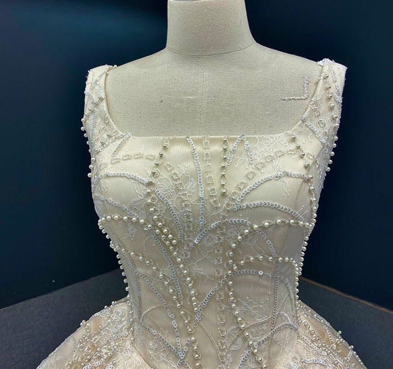 ball gown princess luxury crystal beaded lace wedding dress applique - Image 6