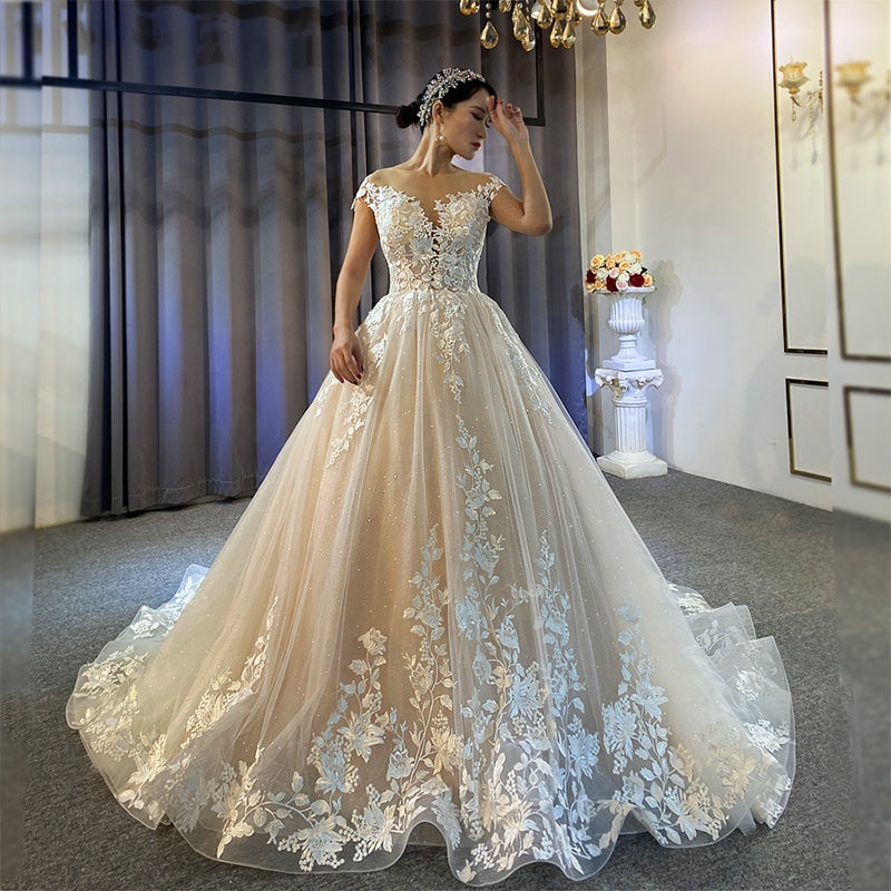 High Quality Sexy Backless Lace Embroidered Bridal Wedding Princess
