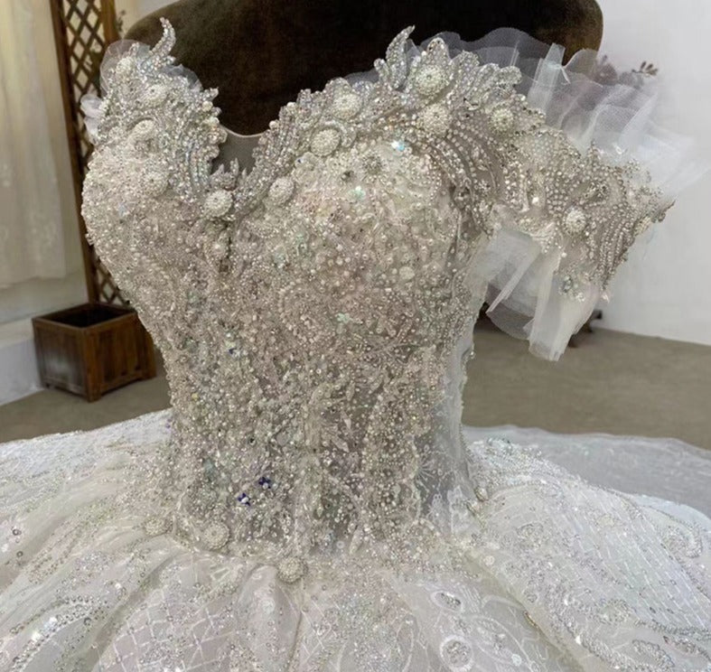 Luxury Off Shoulder Sequins Ball Gown Wedding Dress