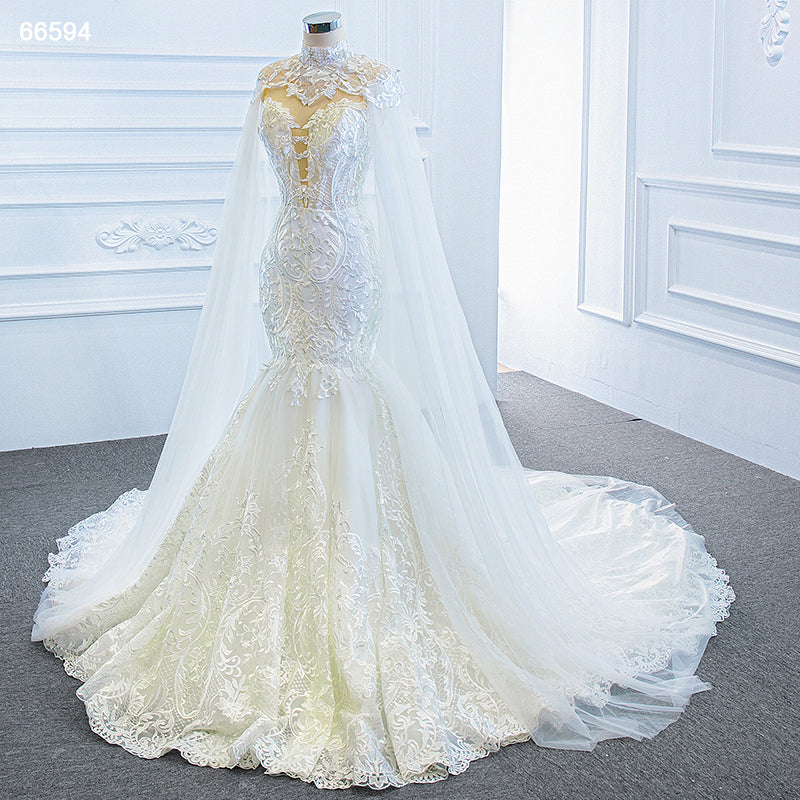 lace wedding dresses with detachable shawl sweetheart rhinestone mermaid wedding dresses - Image 5