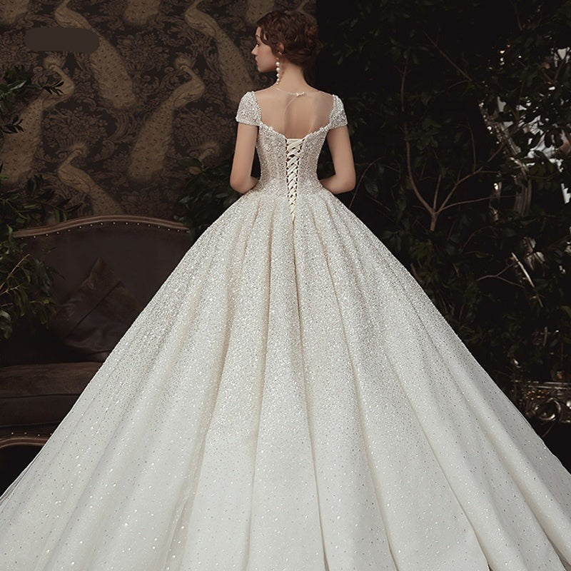 Princess Lace Beading Sequin Sleeveless Wedding Dress For Women Bridal - Image 4