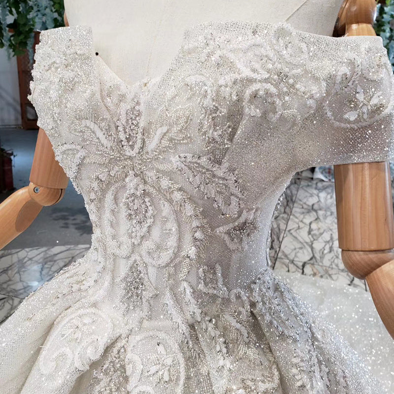 off shoulder real elegant long wedding dress - Image 7