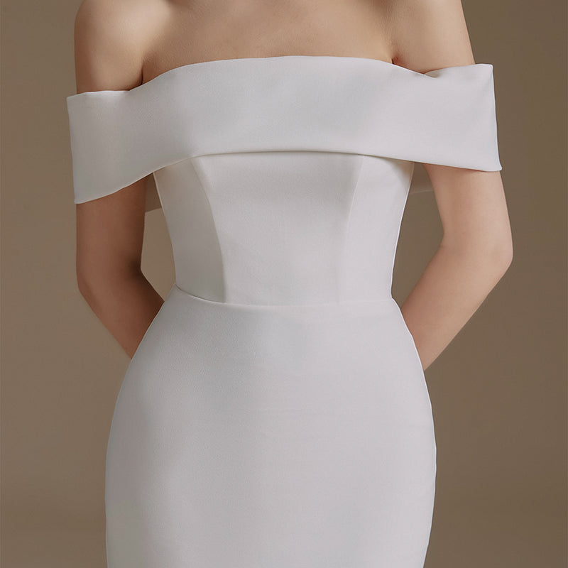 Mermaid Wedding Dress Elegant Satin Off Shoulder White Slim Wedding Bridal Dress - Image 3