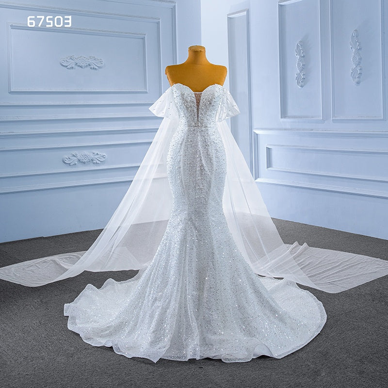 Customized Women'S White Bride Wedding Dress Sweet Tube Top Pearl Luxury Mermaid Dress - Image 2