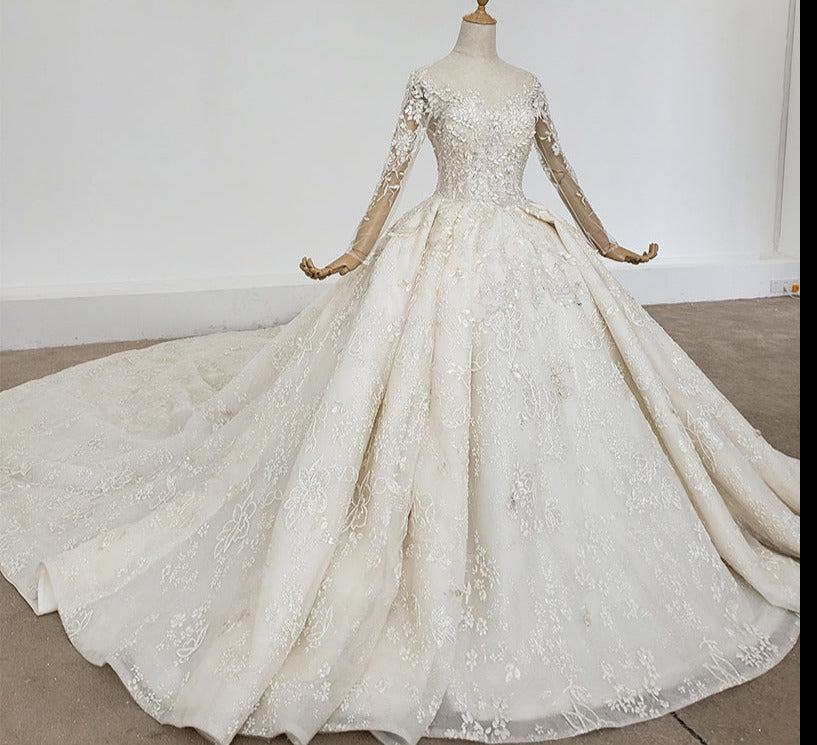 Appliqued Lace Long Sleeve Bridal Gowns Wedding Dress