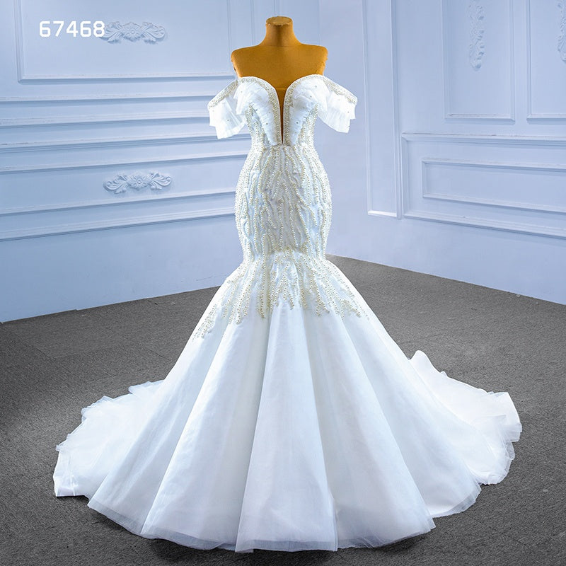 2022 New Ladies Wedding Dresses Luxury Beaded Tube Top Feather Mermaid Wedding Dresses Bridal Dresses - Image 3