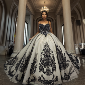 Long Luxury Ball Gown 2023 Champagne And Black Lace Appliques Bridal Gowns