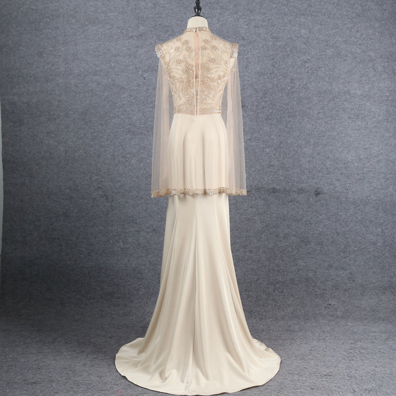 Ladies New Elegant Long Sleeve Lace Embroidered Pearl Slim Evening Dress - Image 5