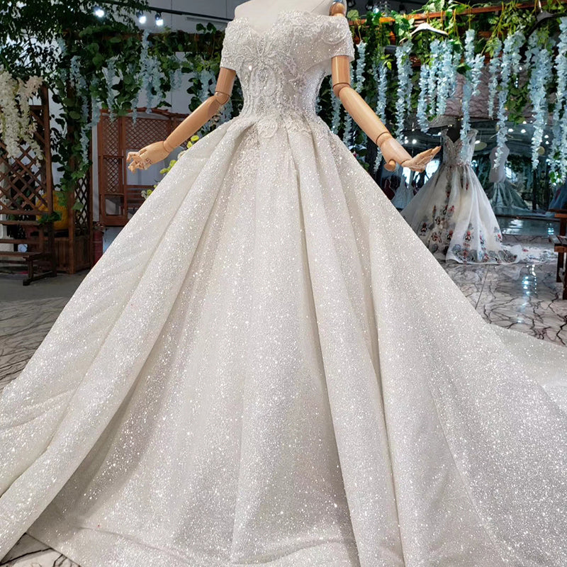 off shoulder real elegant long wedding dress