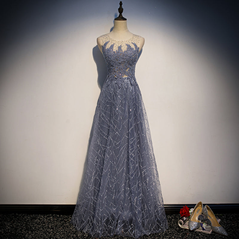 real elegant fashion popular gray blue prom long dress