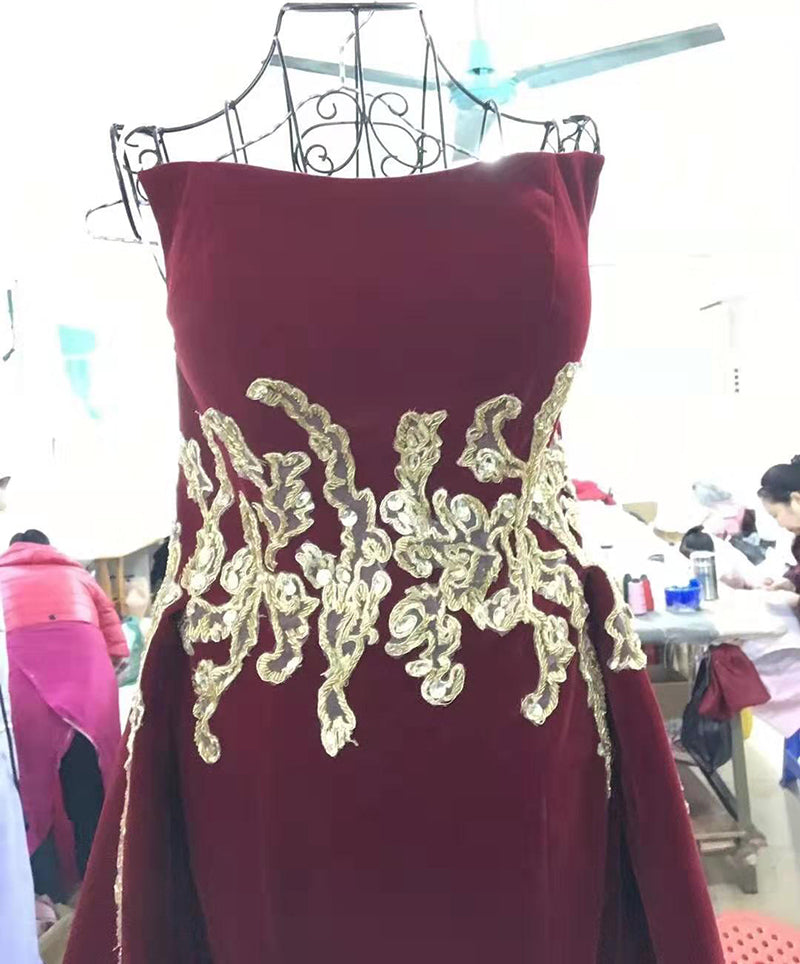 Real luxury high quality gold applique with belt empire waist hot selling evening dresses - Image 2