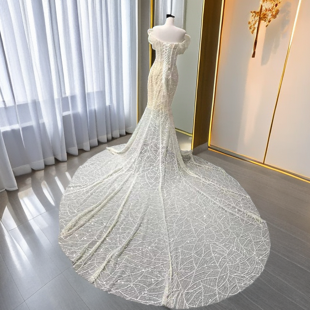 Mermaid Bowknot Wedding Dress With Beaded Sequins And Strap See-Through Wedding Dress - Image 6