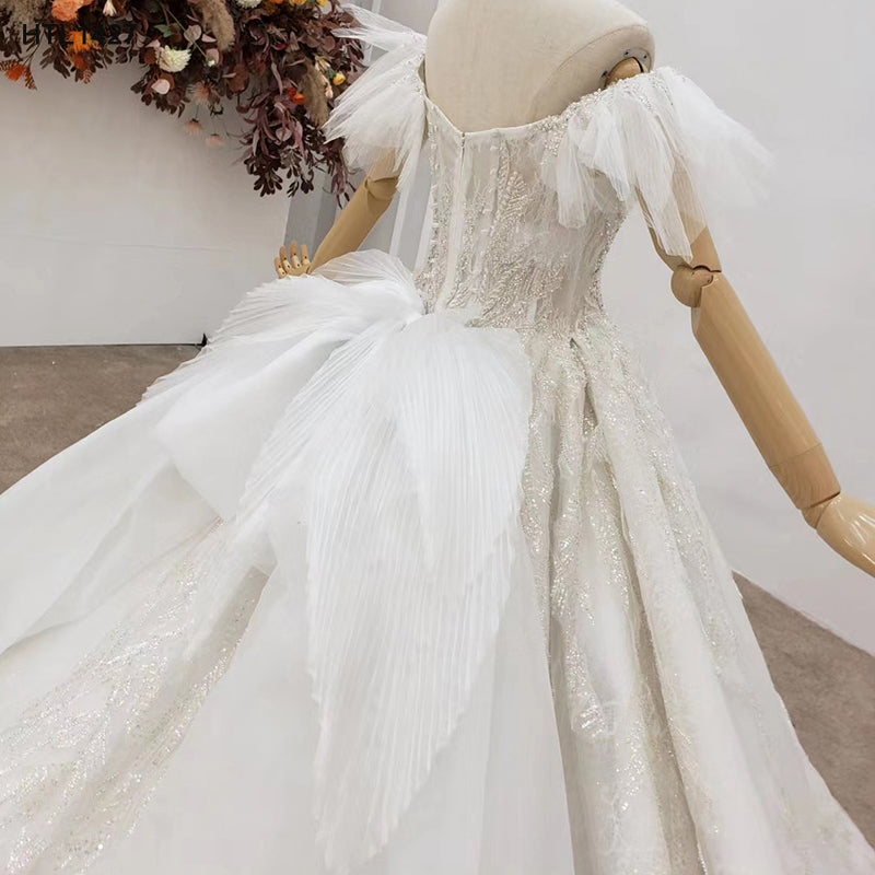 Off Shoulder Latest Design Beading Ball Gown Wedding Dress - Image 7