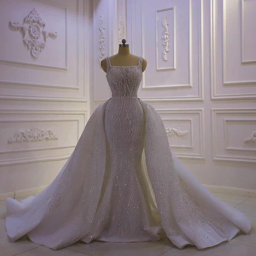 New Mermaid Wedding Dress Elegant Beaded Cross Lace Wedding Dress With Detachable Train