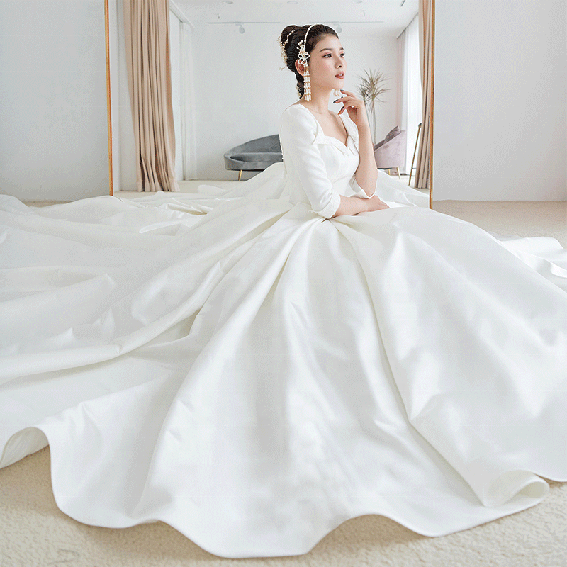 Vintage Simple Women'S Bridal Wedding Satin White Prom Dress