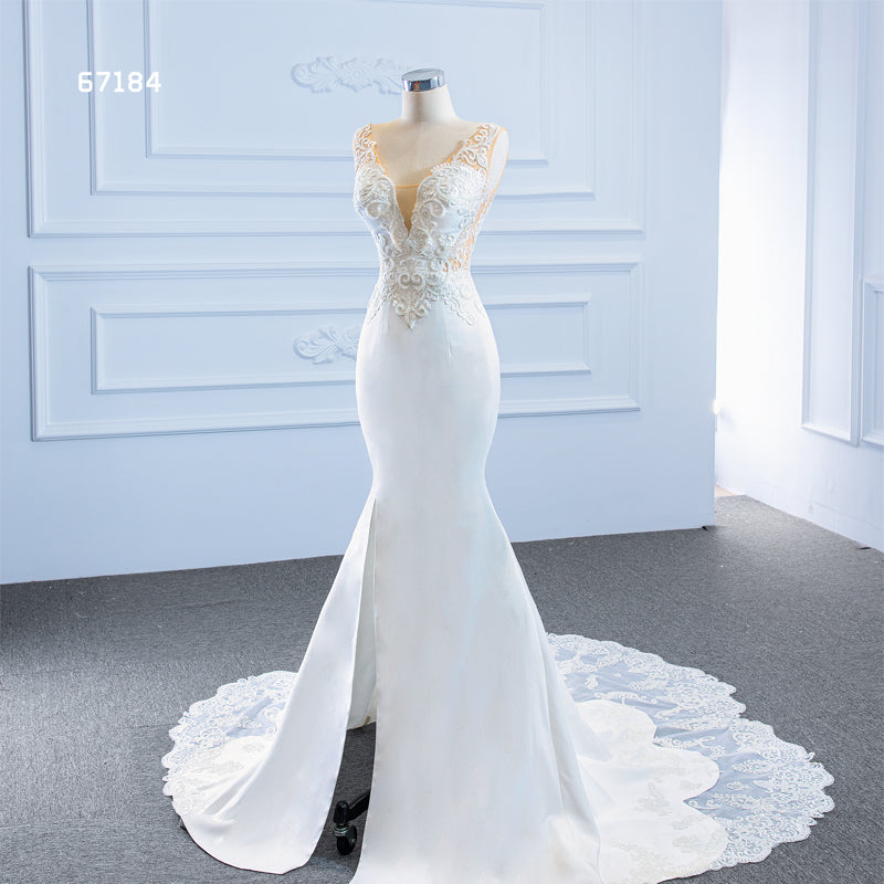 Sexy Mermaid Lace Simple Applique Women Wedding Dress Bridal