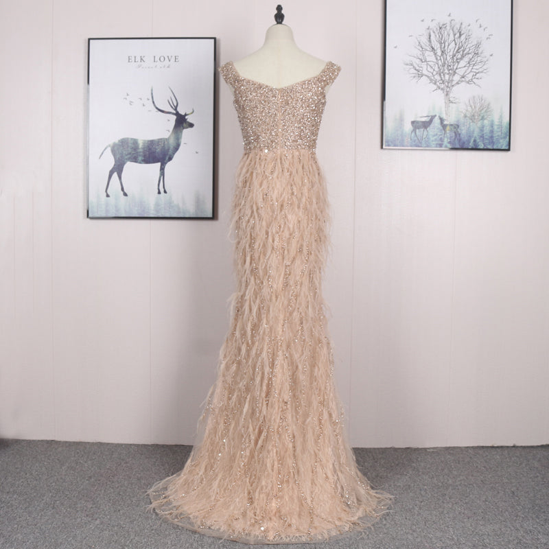 Sequin Dress Party Women Feather Formal Gowns Evening Dresses