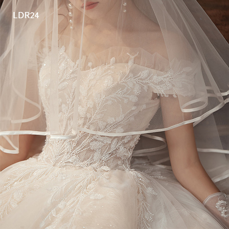 Princess Off Shoulder Luxury Lace Applique Wedding Dress Bridal Gowns - Image 5