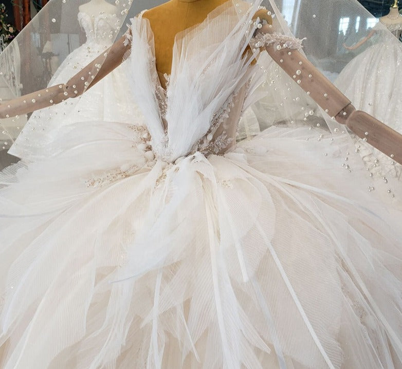 Ladies Formal Real Picture Luxury Lace Wedding Dress Bridal Gown - Image 3